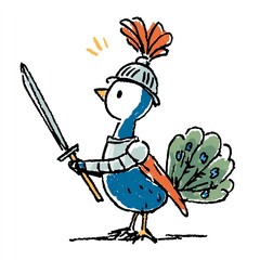 Fototapeta premium A brave peacock warrior dressed in shining armor wielding a gleaming sword