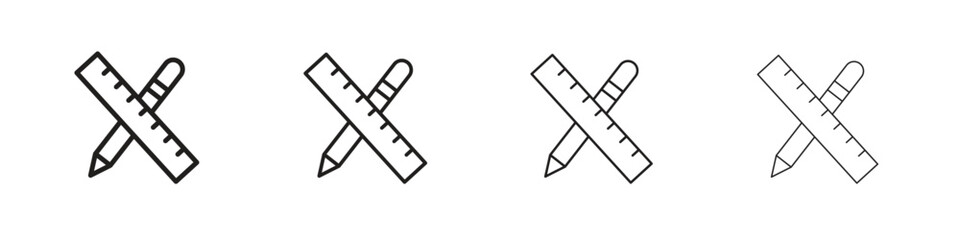 Pencil and ruler icons designed in outline, line and stroke style