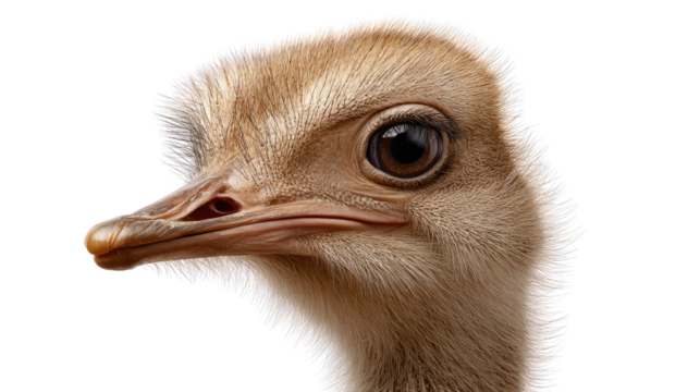 Ostrich Portrait: A striking close-up captures the unique features of an ostrich, showcasing its intense gaze and textured beak.