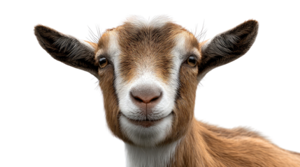 Cheerful Goat Portrait: A captivating close-up portrait of a goat, showcasing its charming expression and captivating gaze. The image captures the goat's unique character and undeniable appeal.