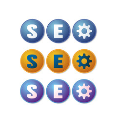 SEO concept set of avatar icons with test and gear interesting idea in the form of a button