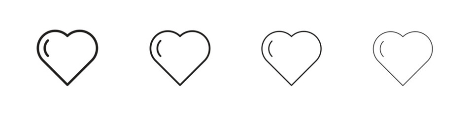 Heart icons designed in outline, line and stroke style