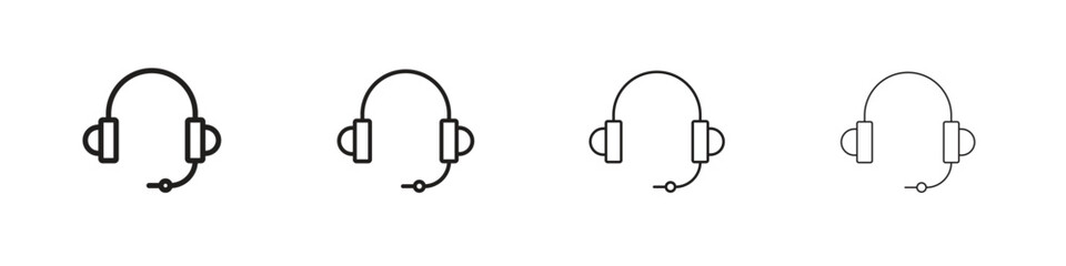 Headset icons designed in outline, line and stroke style