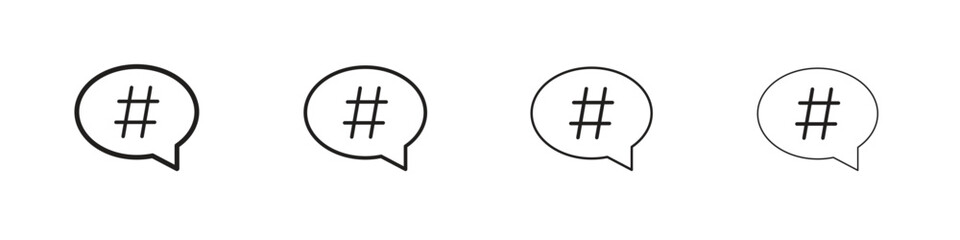 Hashtag icons designed in outline, line and stroke style