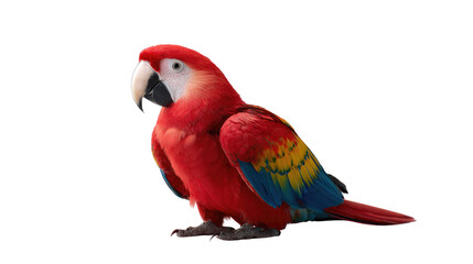 Fototapeta premium Scarlet Macaw's Vibrant Presence: A resplendent Scarlet Macaw, a marvel of nature with its striking plumage and keen gaze, perches gracefully, capturing the eye with its vibrant hues. 