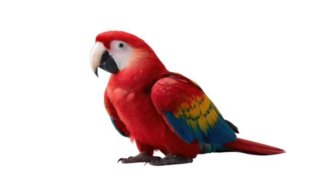 Scarlet Macaw's Vibrant Presence: A resplendent Scarlet Macaw, a marvel of nature with its striking plumage and keen gaze, perches gracefully, capturing the eye with its vibrant hues. 
