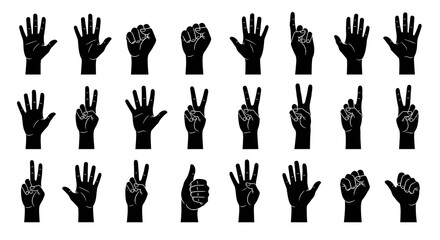 Diverse Hand Gestures - A Comprehensive Set of Silhouette Illustrations.