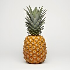 Fototapeta premium Whole Ripe Pineapple with Green Spiky Leaves on White Background fruit tropical