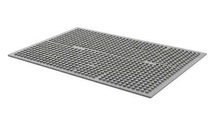 Black rubber anti fatigue mat with square pattern on white background.