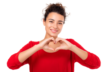 Attractive woman making a heart shape with her hands expressing love and affection perfect for conveying a message of care support or romance for various lifestyle occasions or