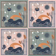 Squirrel fabric pattern flat design minimalist Earth tone