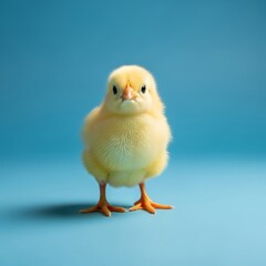 Cute Baby Chick on Blue Background.
