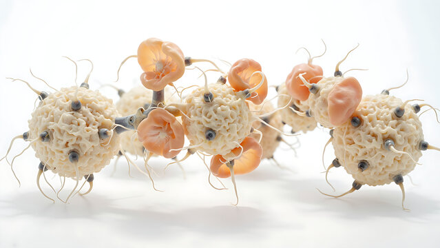 A microscopic image of biorobots constructed from human lung cells. 