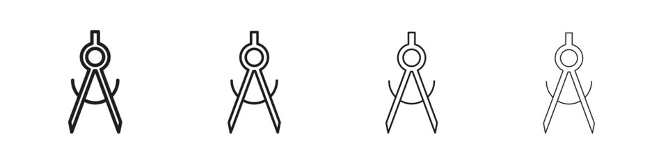 Drafting compass icons designed in outline, line and stroke style