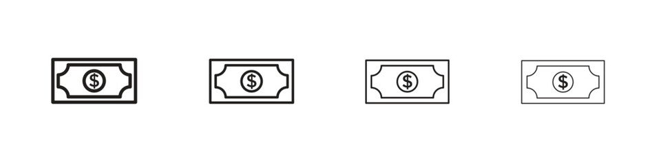 Dollar icons designed in outline, line and stroke style