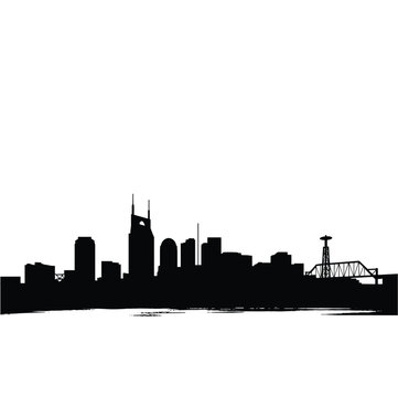 Minimalist Black and White Nashville Skyline Silhouette Illustration