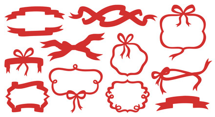 Hand-drawn set of red ribbon frames, perfect for adding a touch of charm to your designs, white background