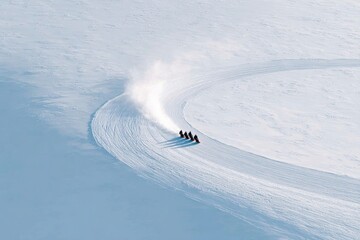 Snowy landscape showcases thrilling snowmobile ride, creating sn