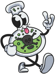 Whimsical toxic potion character with skull and bones