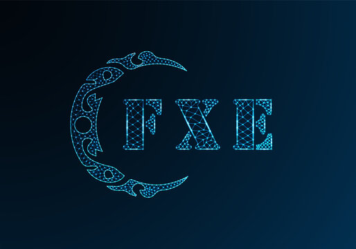 Low poly letter logo FXE design. FXE letter logo low poly vector design on blue color gradient background. FXE logo low poly design