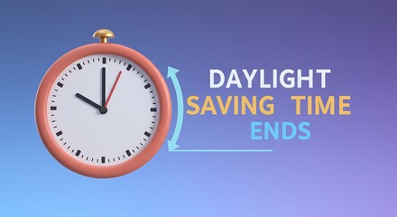 Clock with daylight saving time text illustration on gradient background