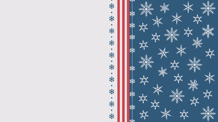 A christmas background with snowflakes on blue and red stripes on white space for text or image