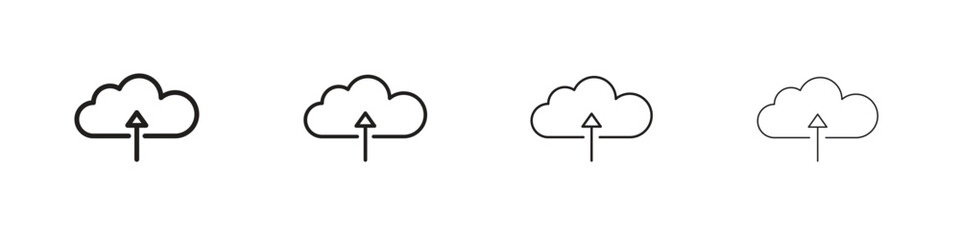 Cloud upload icons designed in outline, line and stroke style