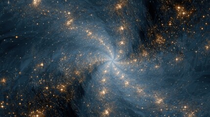 A luminous, swirling cosmic vista, with countless points of light traversing a deep, ethereal blue