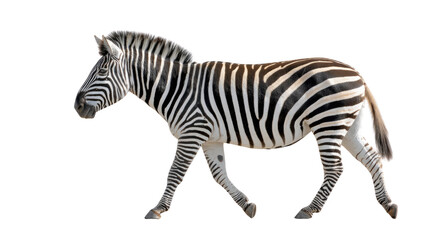 Fototapeta premium Zebra in Motion: Capturing a zebra mid-stride, the image showcases the striking pattern of black and white stripes that defines this iconic African mammal.