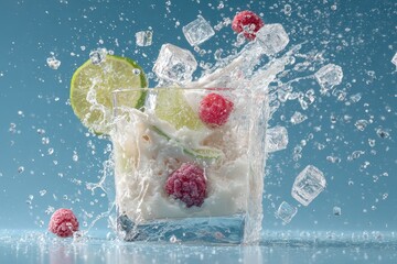 Refreshing Raspberry Lime Drink with Ice Splash.