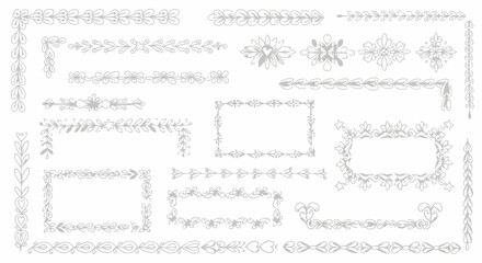 Obraz premium Collection of hand-drawn decorative frame borders, perfect for scrapbooking and design projects, white background
