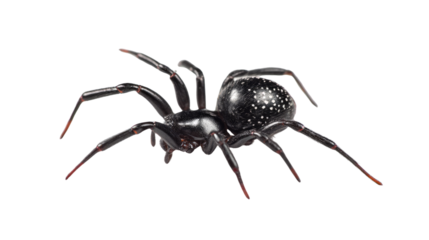 Spider's Subtle Dance: A high-definition macro shot reveals the intricate details of a striking spider, showcasing its sleek, black body and elongated legs.
