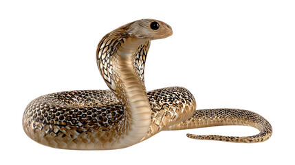 Fototapeta premium Regal Cobra Portrait: A captivating portrait of a cobra, showcasing the reptile's iconic hood, keen gaze, and the intricate patterns.