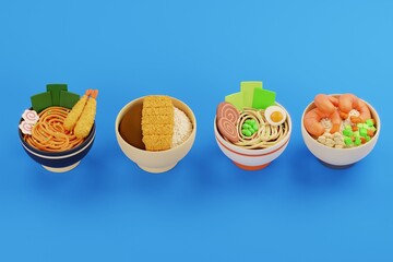 Assorted gourmet Japanese cuisine, Traditional Asian food and dining, Japanese food style - 3D render