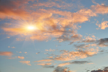 cloudy sky at sunset. Gradient color. Sky texture, abstract nature background