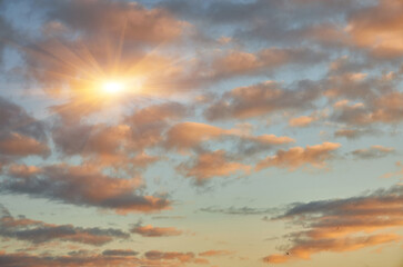 Cloudscape of cumulus sunset clouds
