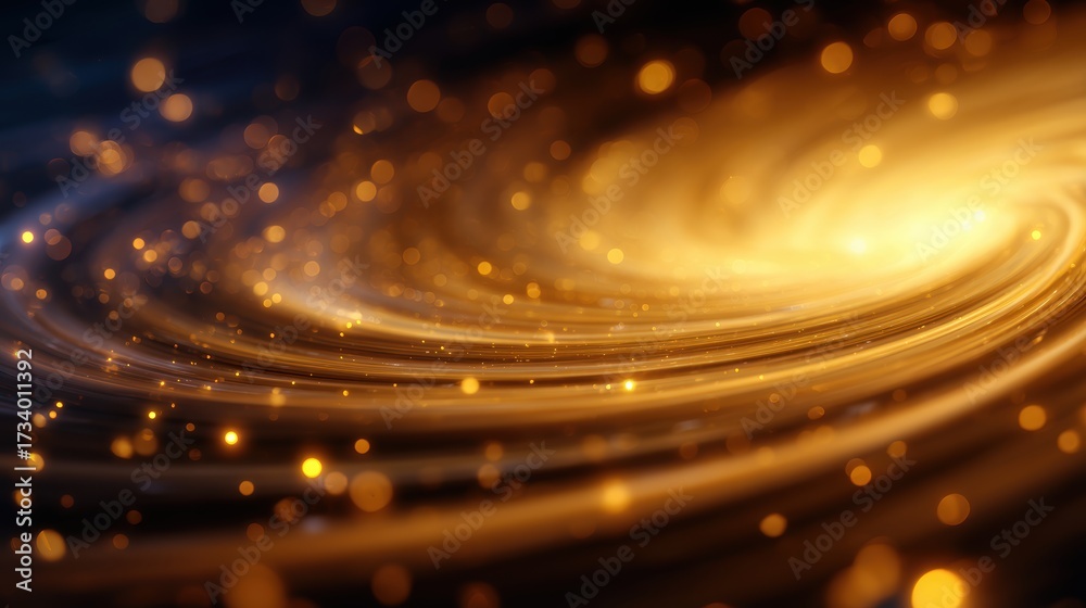 Wall mural swirling golden cosmic vortex with sparkling particles creating a mesmerizing celestial scene