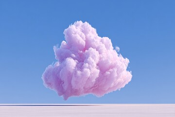 Fluffy pink cloud floats against clear blue sky, creating whimsi