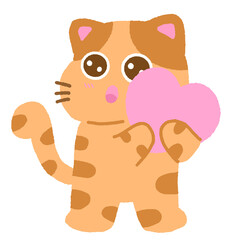 A cat holding a pink heart