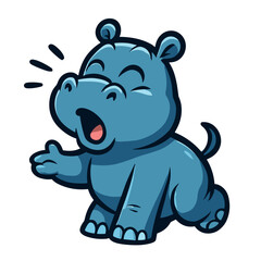 Cartoon hippo gesturing with open mouth wide