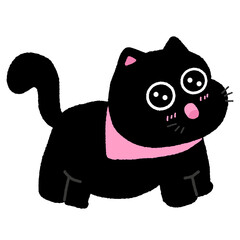 A cartoon cat with pink bandana on its neck