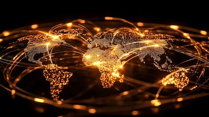 Glowing streams of light connecting a globe to a network of thriving businesses.