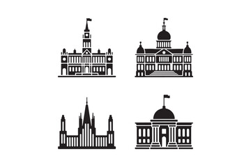 Four silhouette buildings of historical architecture