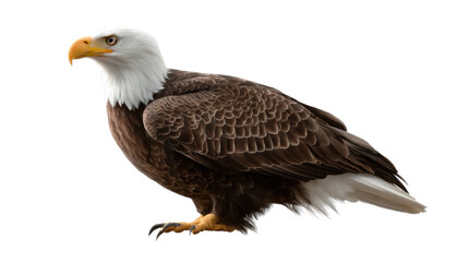 Obraz premium Majestic Bald Eagle Portrait: A stoic bald eagle stands in profile, showcasing its iconic white head and brown feathers, and sharp beak.