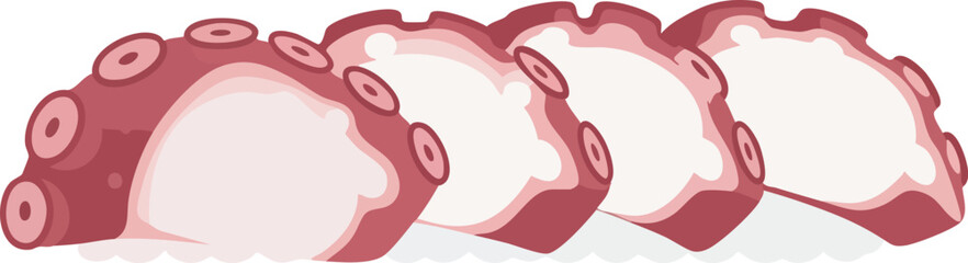 Illustration of sliced octopus tentacles, showing suckers and pink coloring.