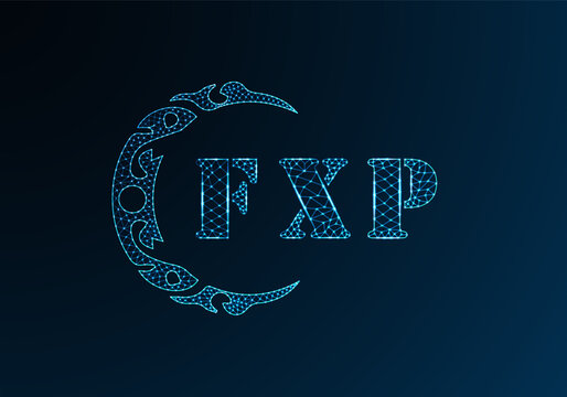 Low poly letter logo FXP design. FXP letter logo low poly vector design on blue color gradient background. FXP logo low poly design