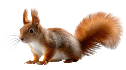 Obraz premium Red Squirrel's Posing: A curious red squirrel showcases its vibrant fur, expressive gaze, and bushy tail while posing, highlighting nature's adorable wildlife.