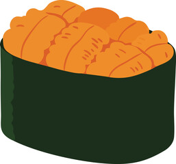 Illustration of a piece of uni sushi, featuring sea urchin roe on seaweed.