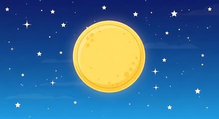 Naklejka premium Bright Yellow Full Moon Shining in a Starry Night Sky.