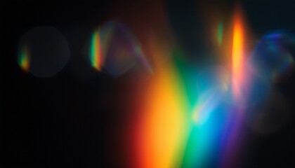 blur colorful rainbow crystal light leaks on black background defocused abstract multicolored retro film lens flare bokeh analog photo overlay or screen filter effect glow vintage prism colors
